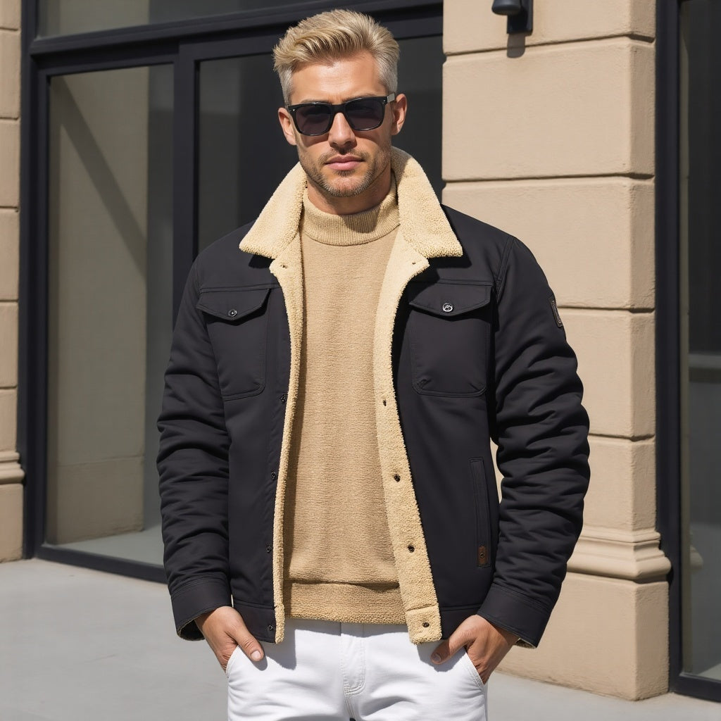 Walter | Men's Sherpa Lined Military Jacket Pockets Winter