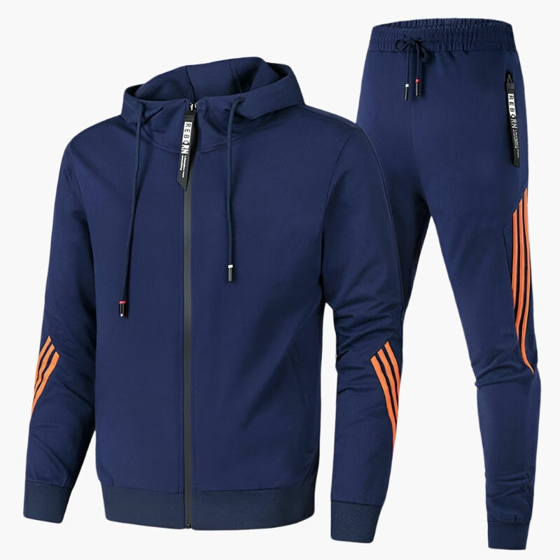 Anthony | Men's Hooded Tracksuit Zip Up Striped Set
