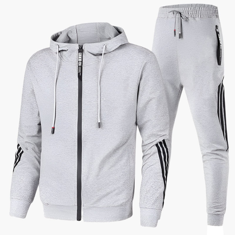 Anthony | Men's Hooded Tracksuit Zip Up Striped Set