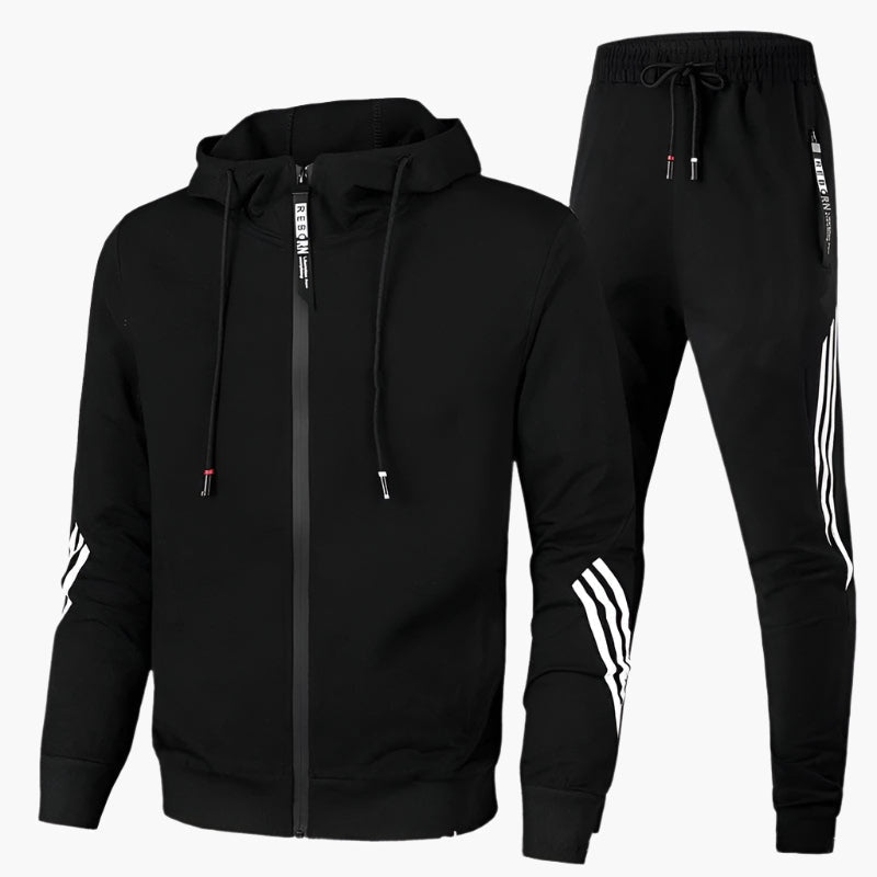 Anthony | Men's Hooded Tracksuit Zip Up Striped Set