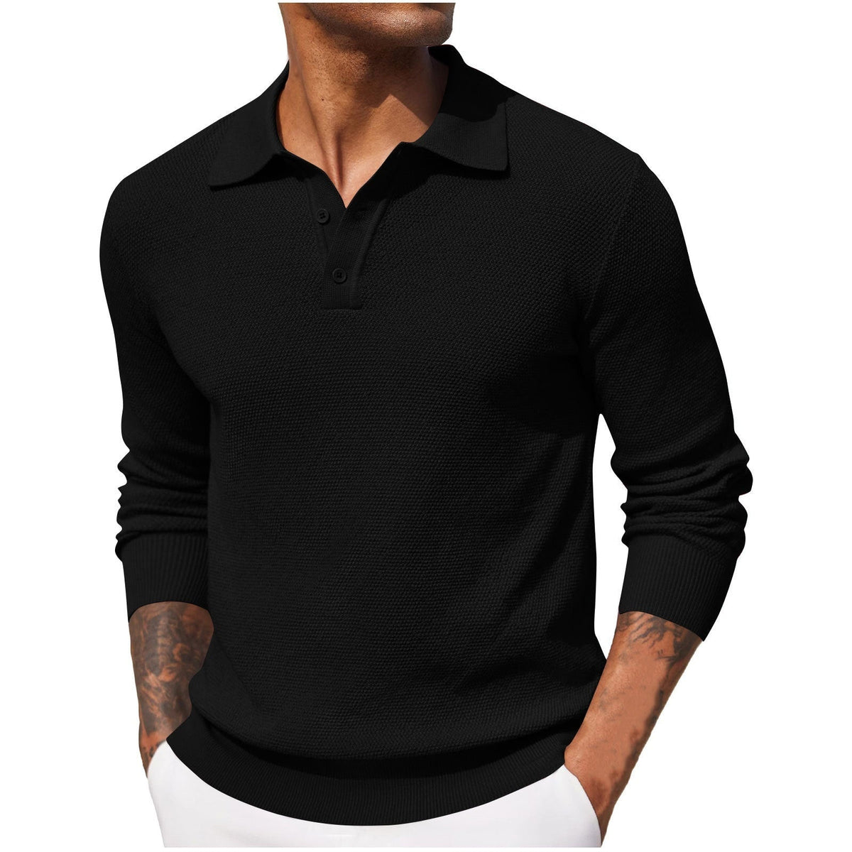 Weston | Men's Long Sleeve Polo Sweater Textured Knit