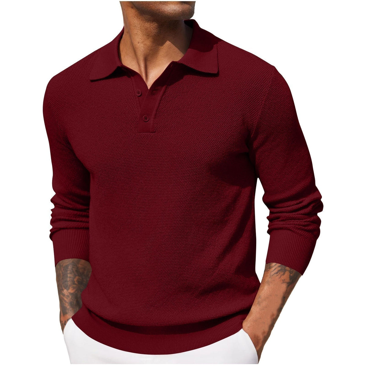 Weston | Men's Long Sleeve Polo Sweater Textured Knit