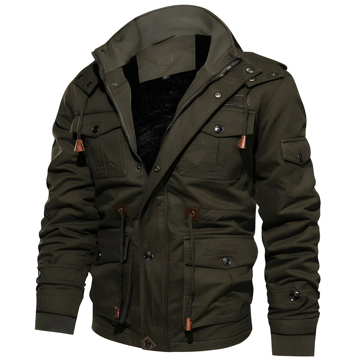 Men's Lined Military Jacket Multi Pocket Winter Field Coat