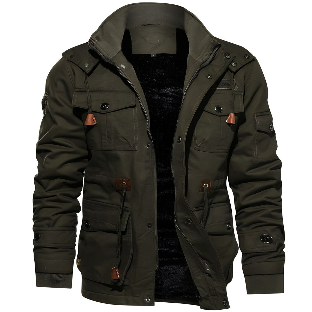 Men's Lined Military Jacket Multi Pocket Winter Field Coat