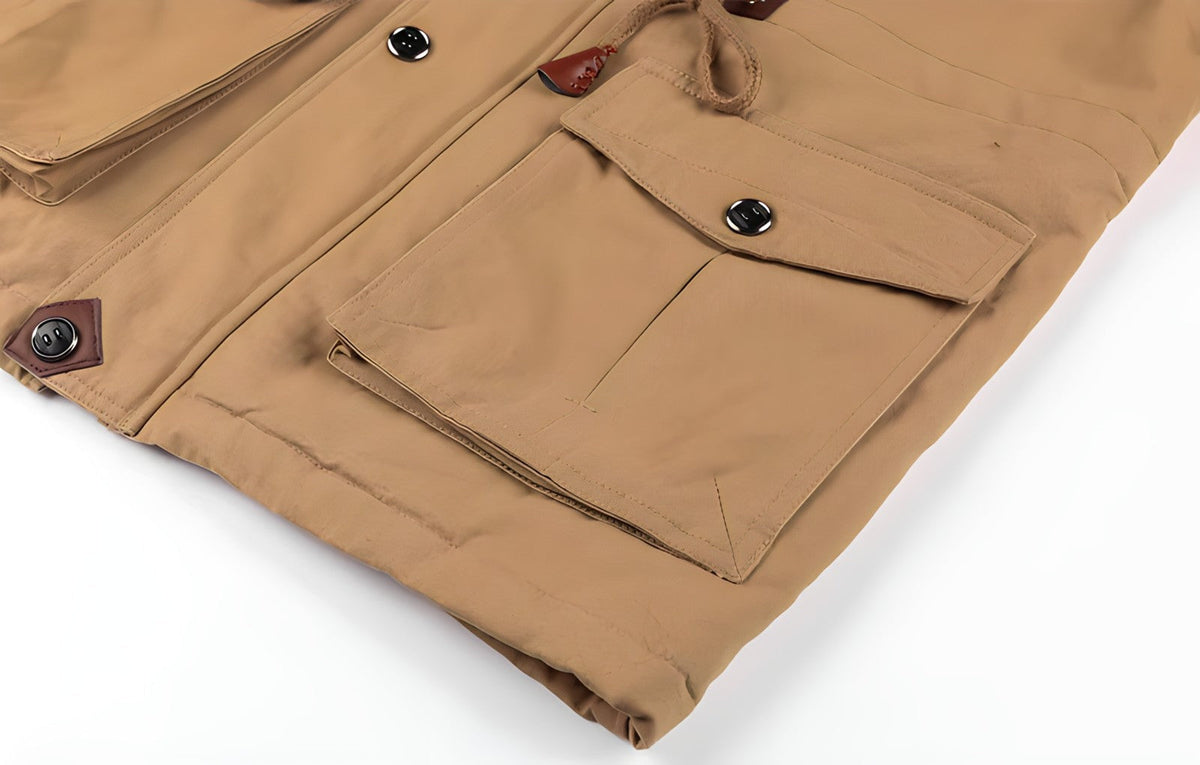 Men's Lined Military Jacket Multi Pocket Winter Field Coat