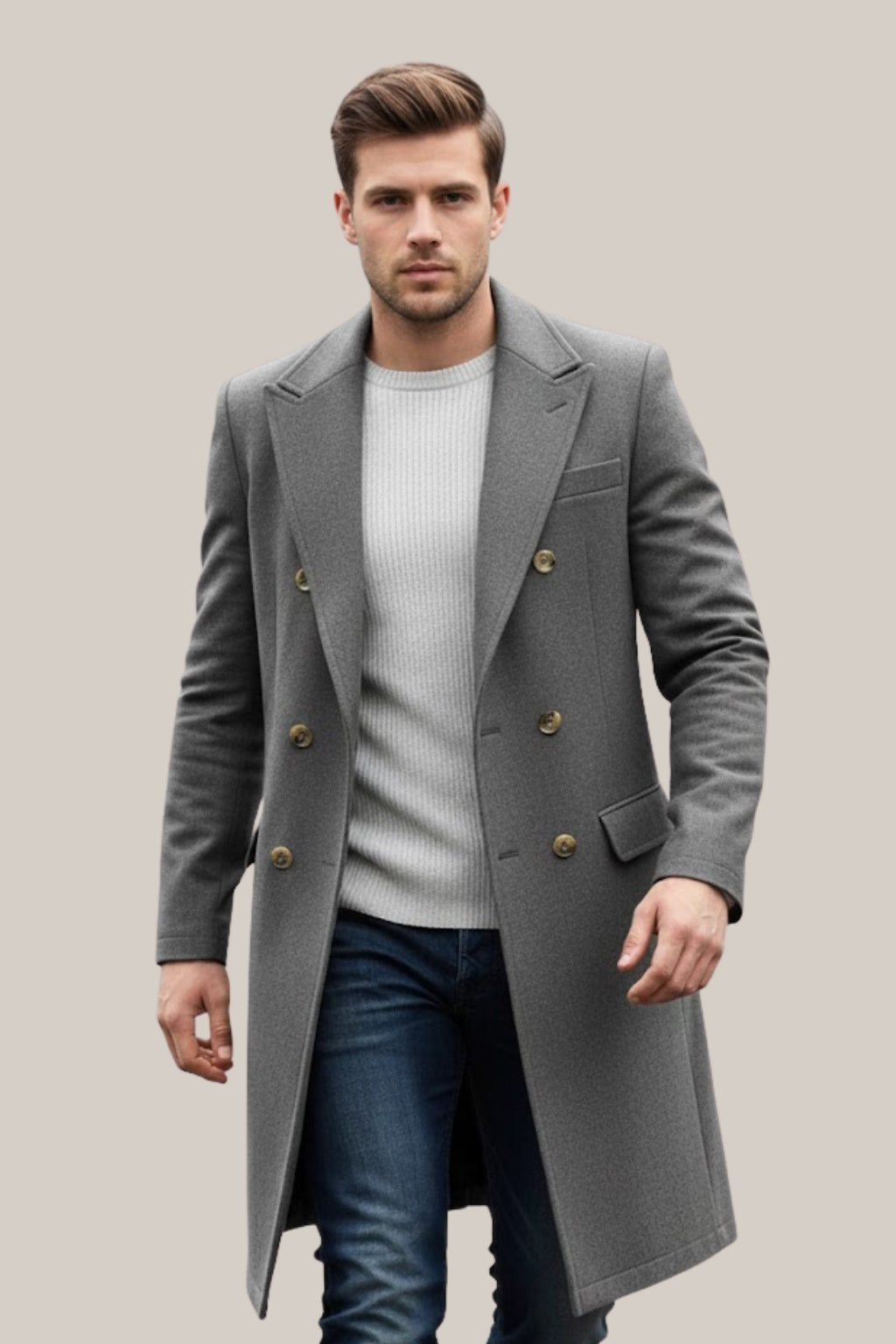 Men's Long Wool Blend Coat Double Breasted Overcoat