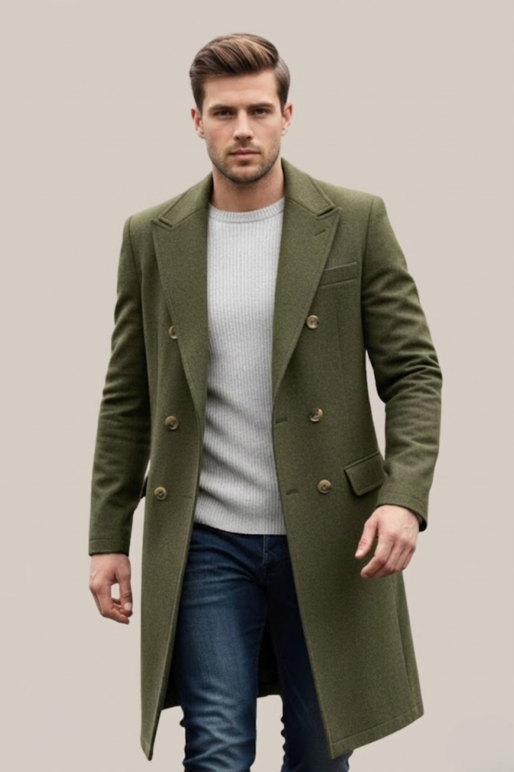 Men's Long Wool Blend Coat Double Breasted Overcoat