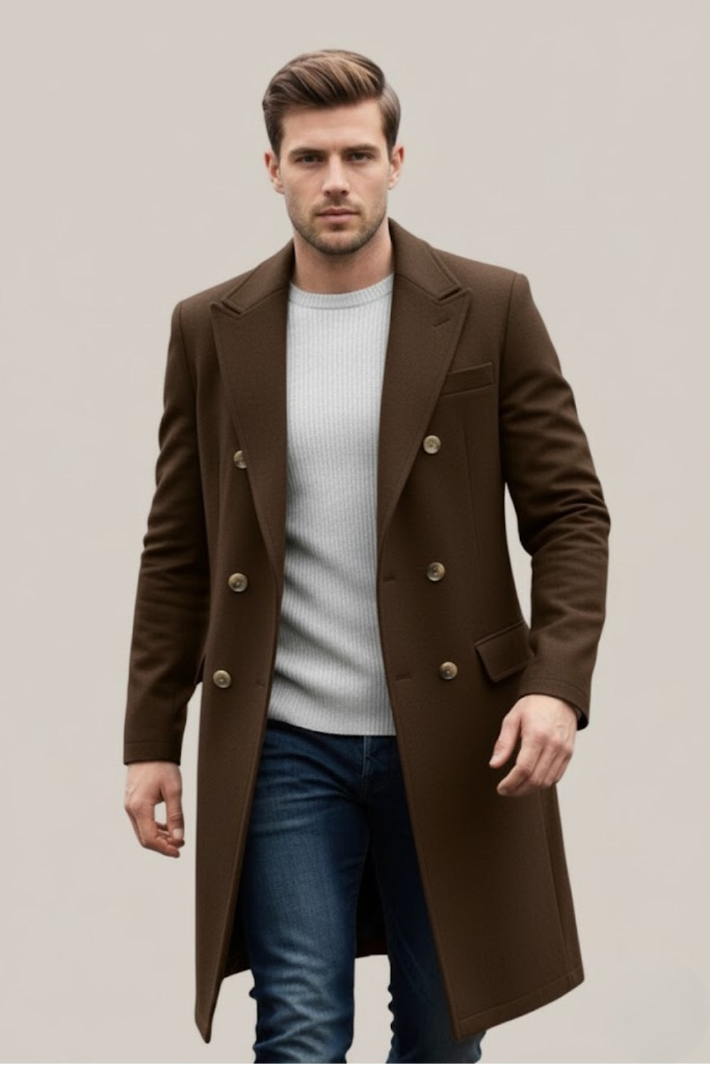 Men's Long Wool Blend Coat Double Breasted Overcoat