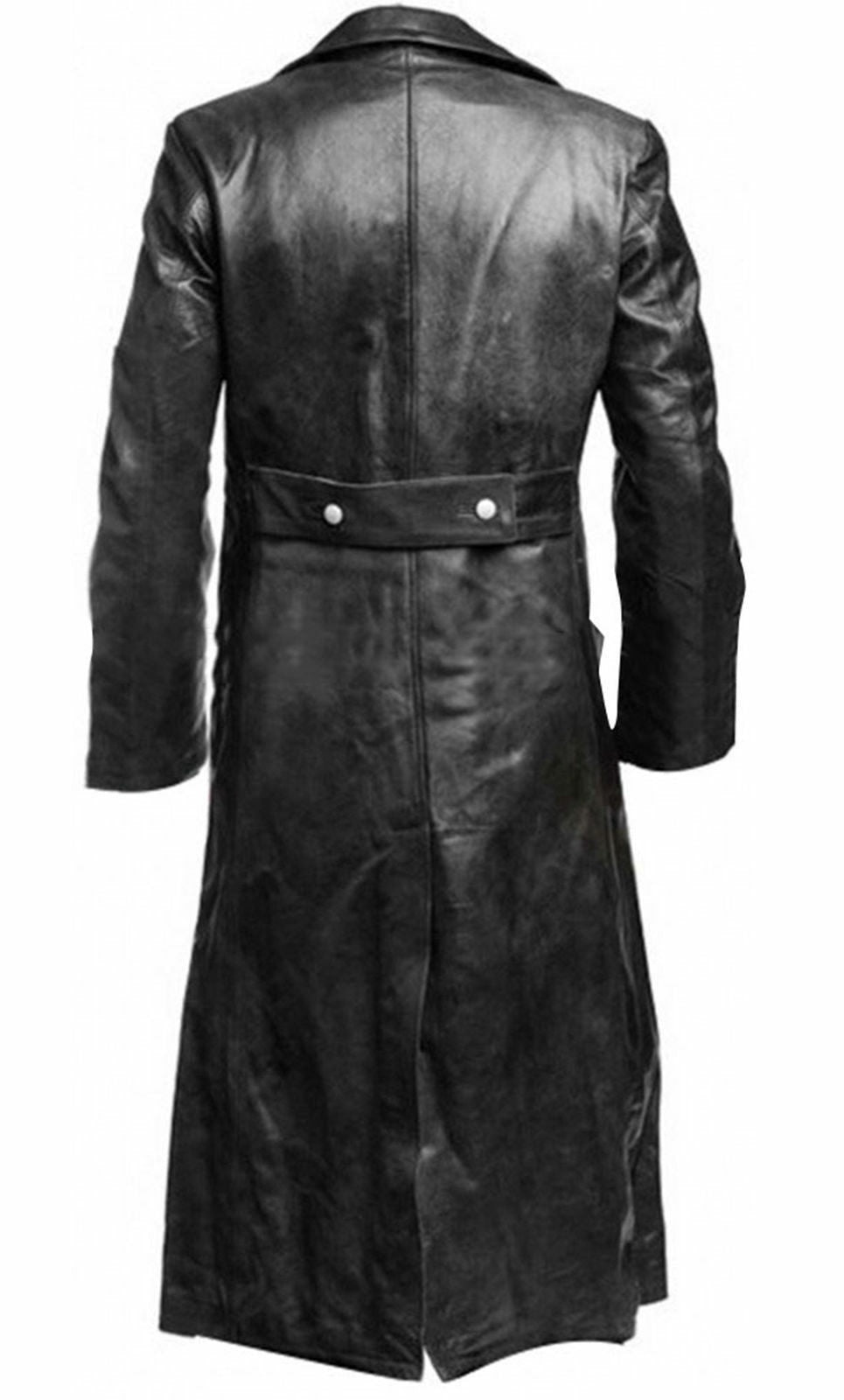 Men's Long Leather Coat Double Breasted Trench