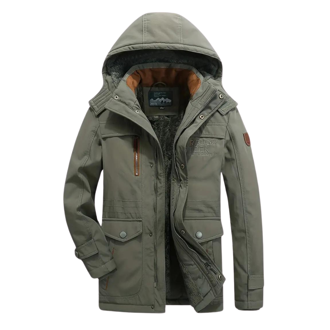 Men's Winter Quilted Parka Jacket Hooded Fleece Lined