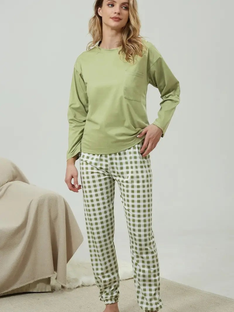 Sadie | Women's Long Sleeve Pajama Set Plaid Pants