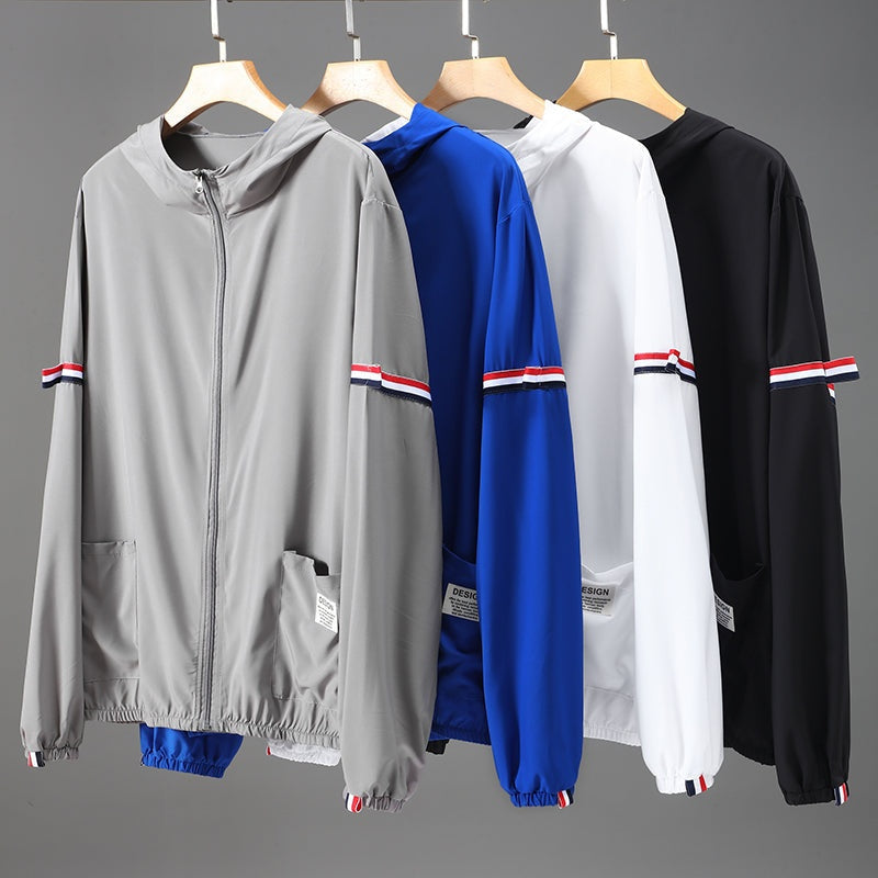 Travis | Men's Hooded Varsity Jacket Striped Sleeves
