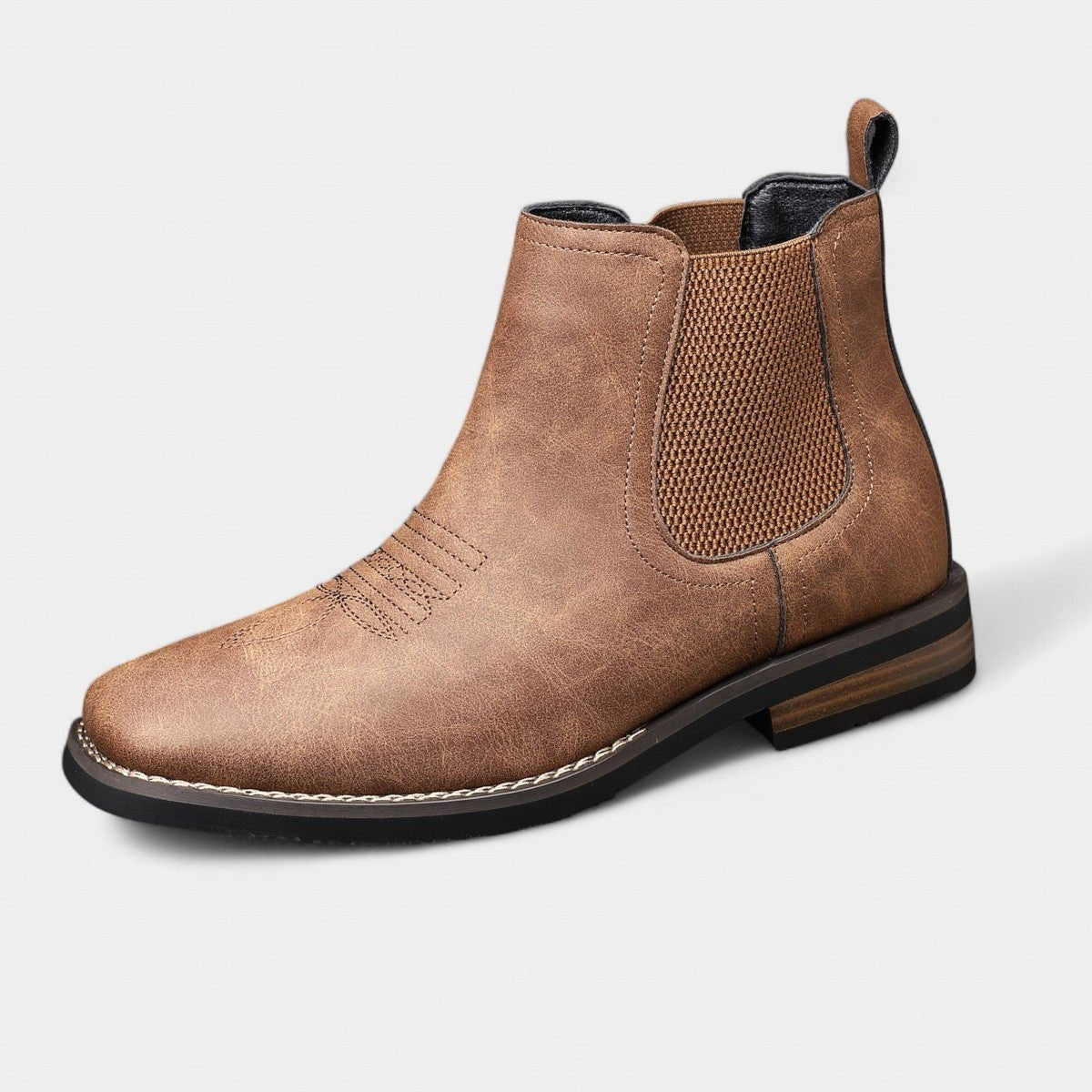 Connor | Men's Faux Leather Chelsea Ankle Boots Slip On Block Sole