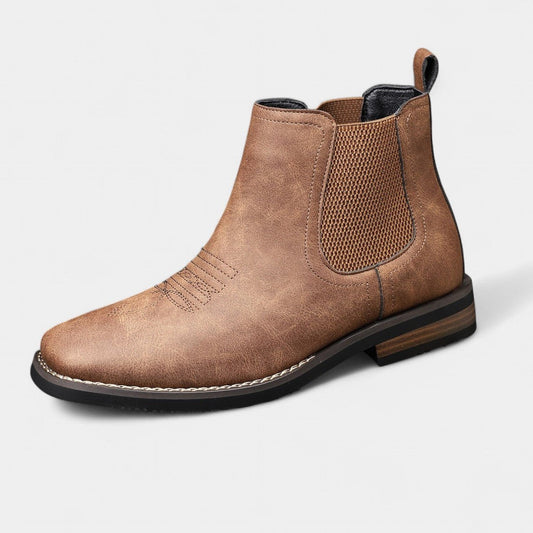 Connor | Men's Faux Leather Chelsea Ankle Boots Slip On Block Sole