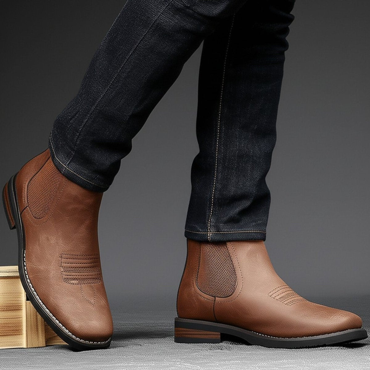 Connor | Men's Faux Leather Chelsea Ankle Boots Slip On Block Sole