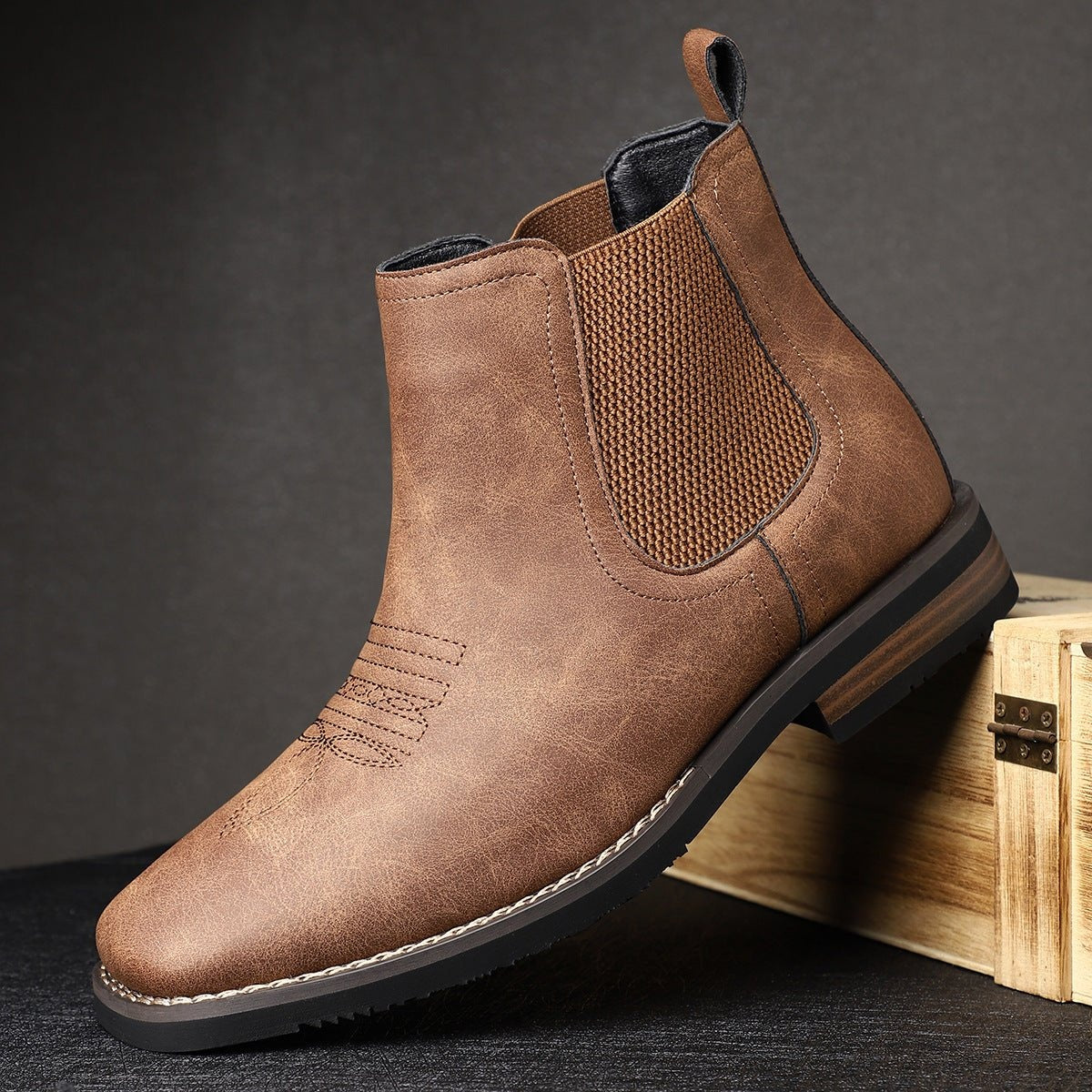 Connor | Men's Faux Leather Chelsea Ankle Boots Slip On Block Sole