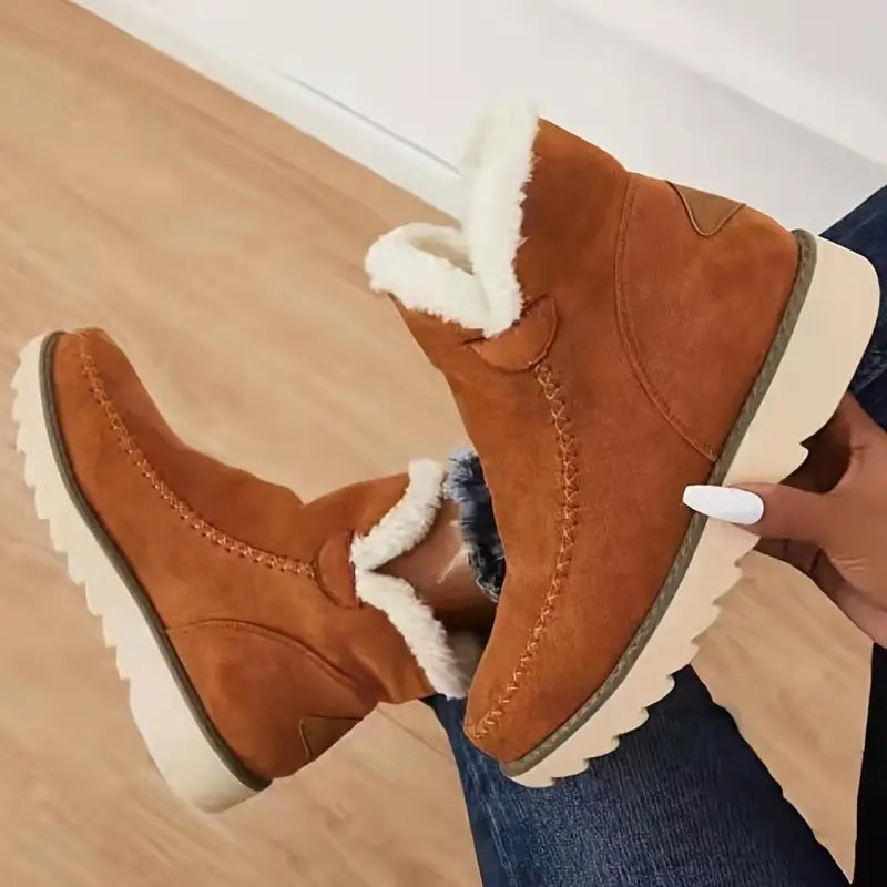 Alexa | Women's Platform Suede Winter Boots Faux Fur Lined Slip On