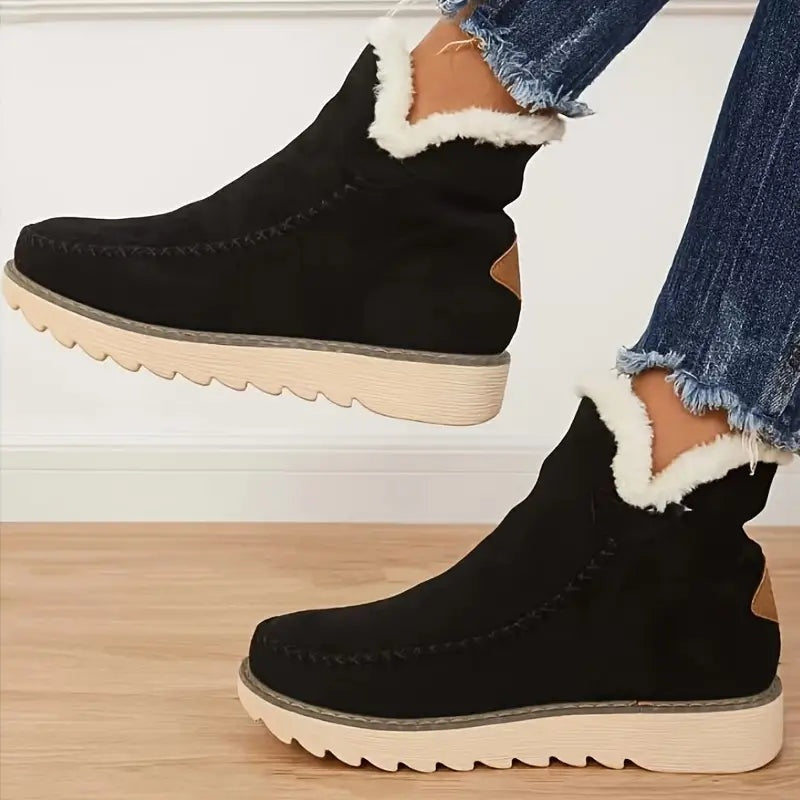 Alexa | Women's Platform Suede Winter Boots Faux Fur Lined Slip On