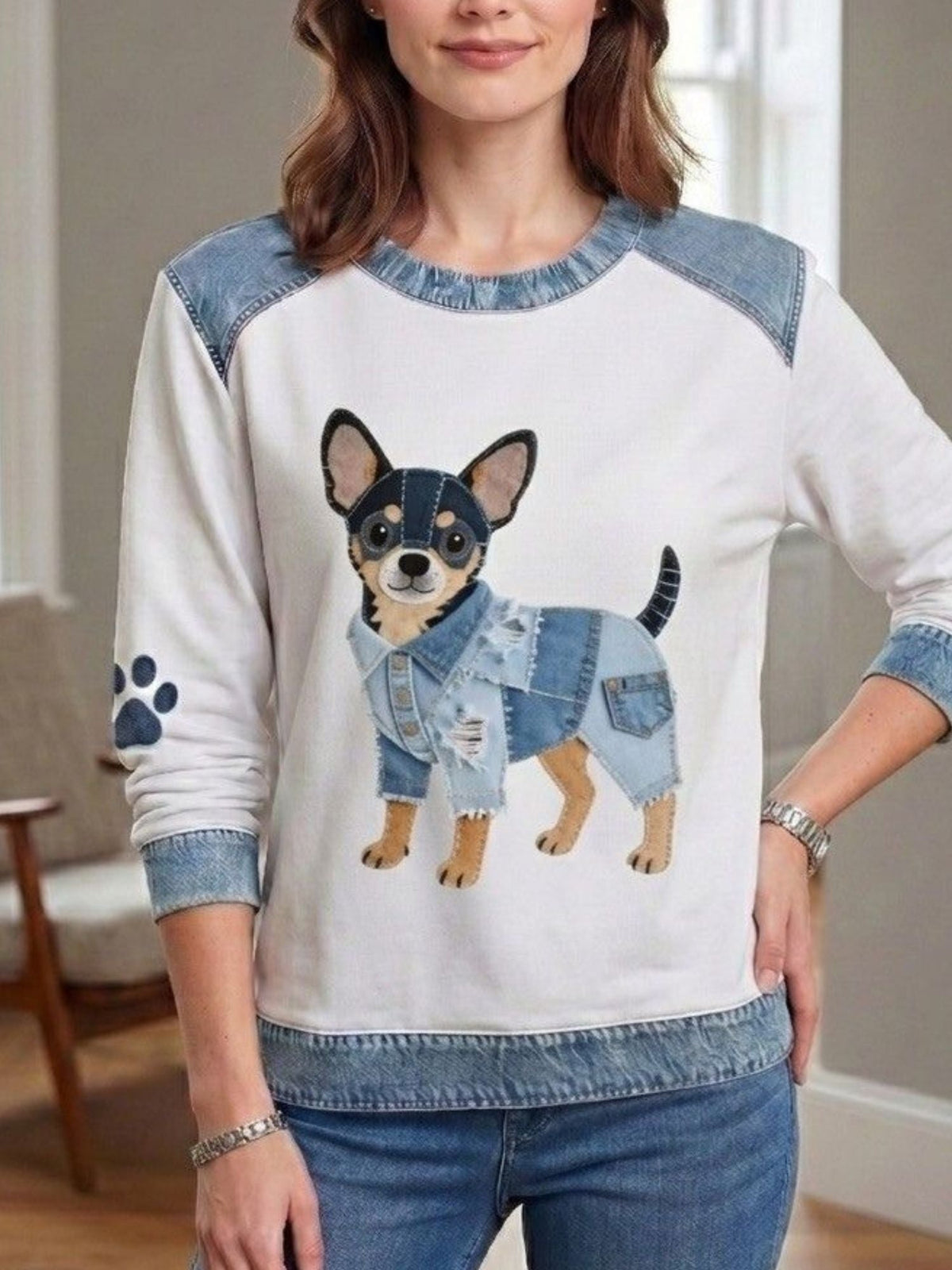 Zoey | Women's Dog Graphic Crewneck Sweatshirt Pullover