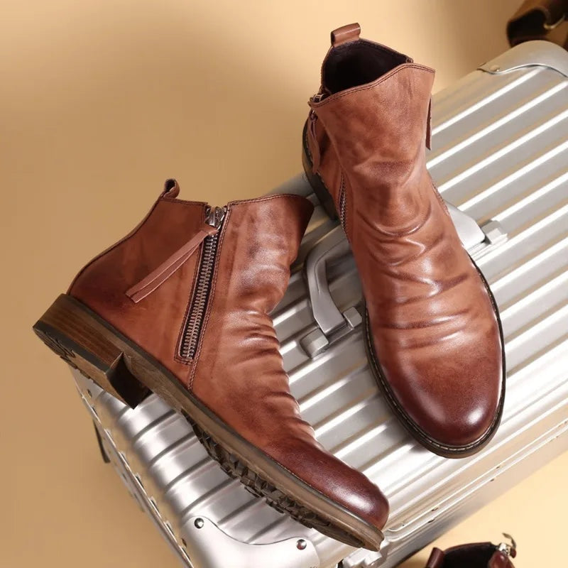 Caleb | Men's Leather Chelsea Ankle Boots Side Zipper