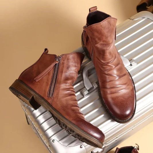 Caleb | Men's Leather Chelsea Ankle Boots Side Zipper