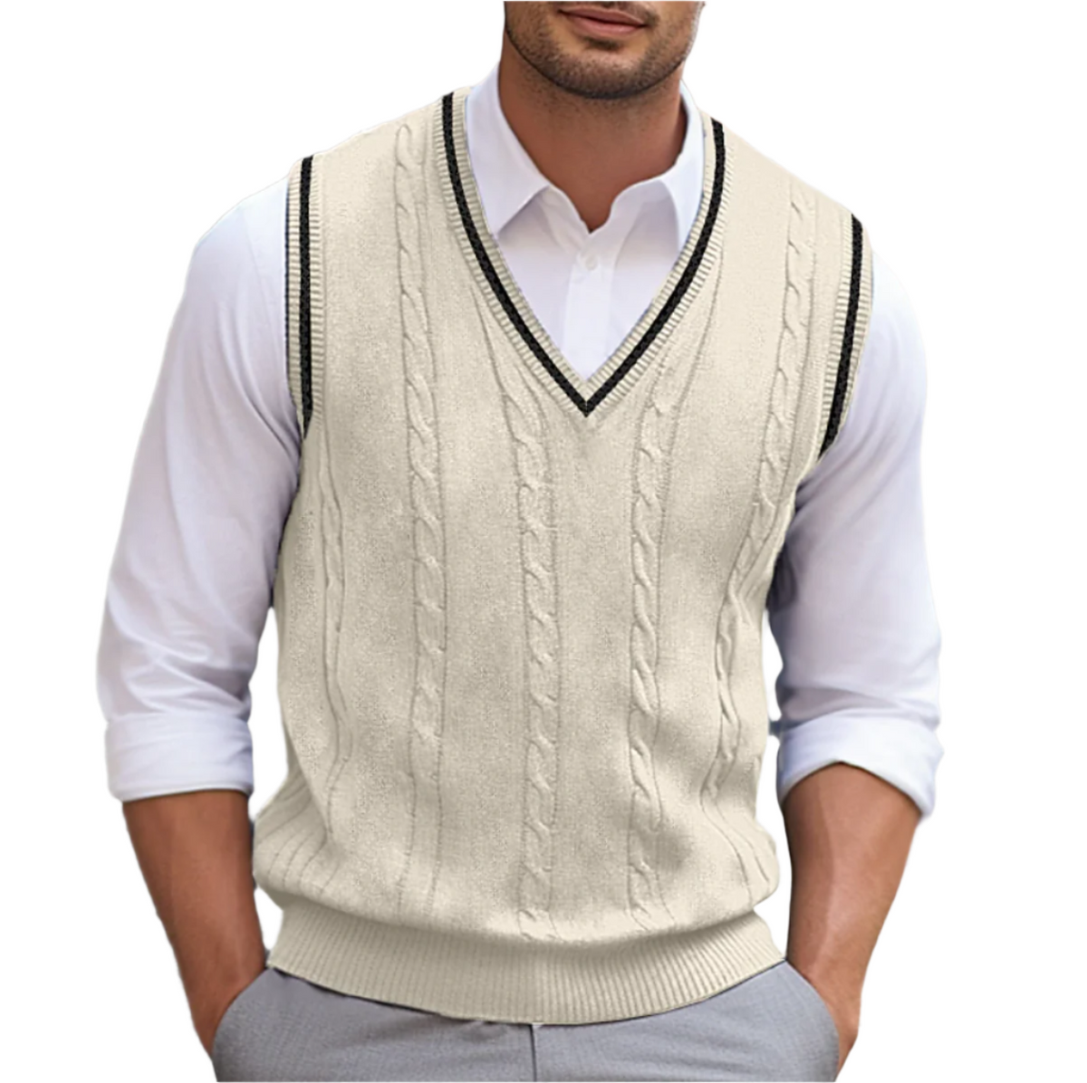 Harrison | Men's Cable Knit Sweater Vest V Neck