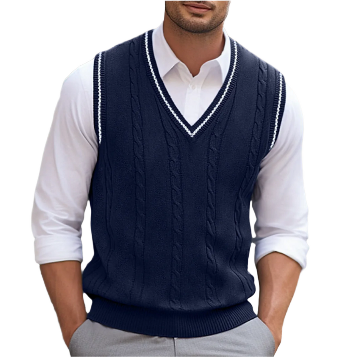 Harrison | Men's Cable Knit Sweater Vest V Neck