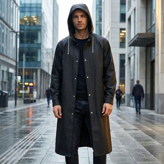 Vincent | Men's Long Rain Coat Water Resistant Hooded