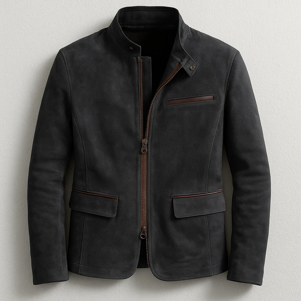 Men's Military Style Suede Jacket Flap Pockets