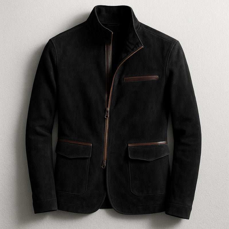 Men's Military Style Suede Jacket Flap Pockets