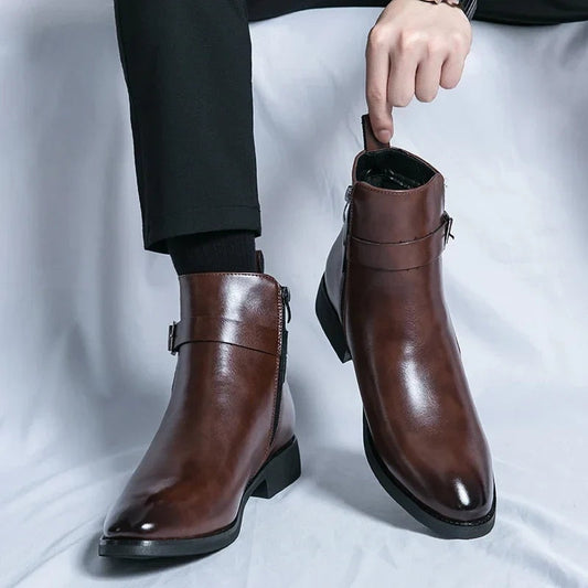 Asher | Men's Leather Chelsea Boots Side Zipper Ankle