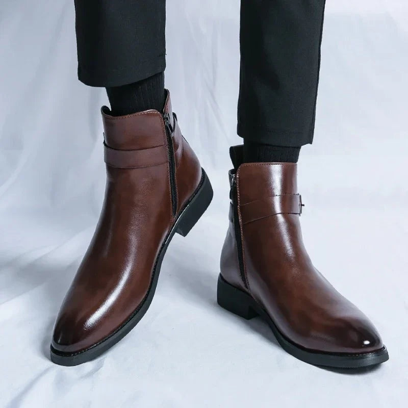 Asher | Men's Leather Chelsea Boots Side Zipper Ankle