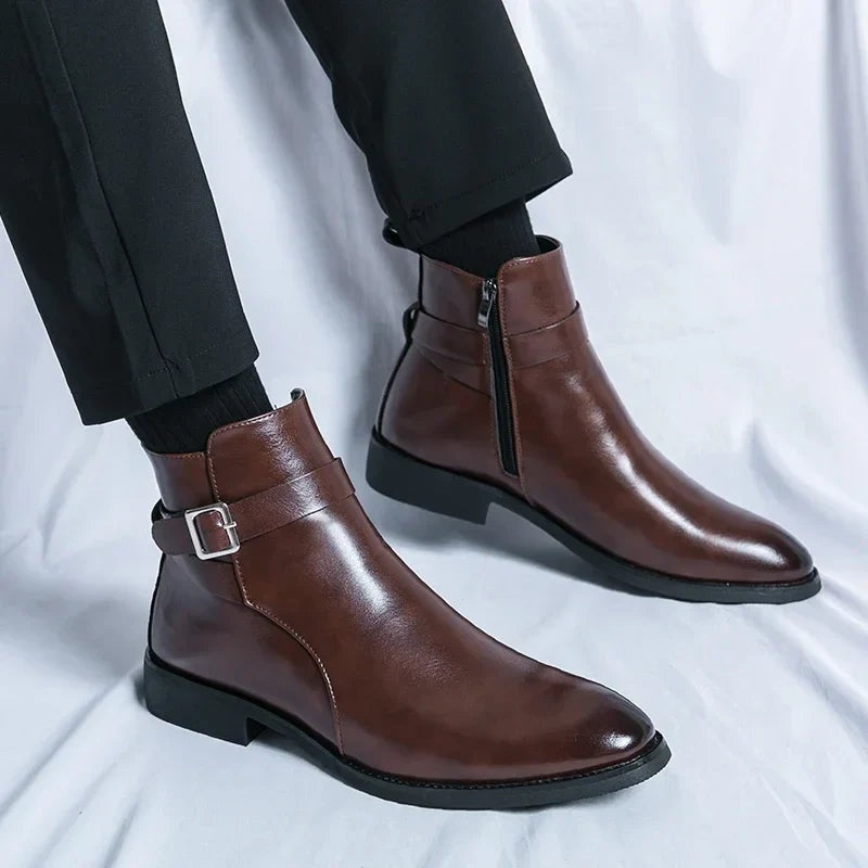 Asher | Men's Leather Chelsea Boots Side Zipper Ankle
