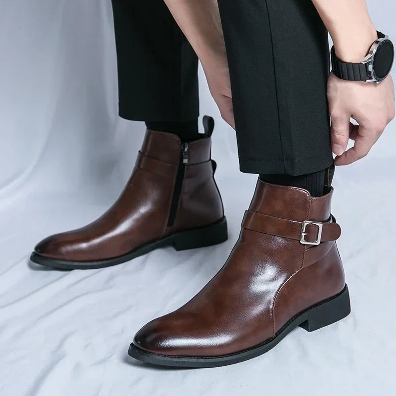 Asher | Men's Leather Chelsea Boots Side Zipper Ankle