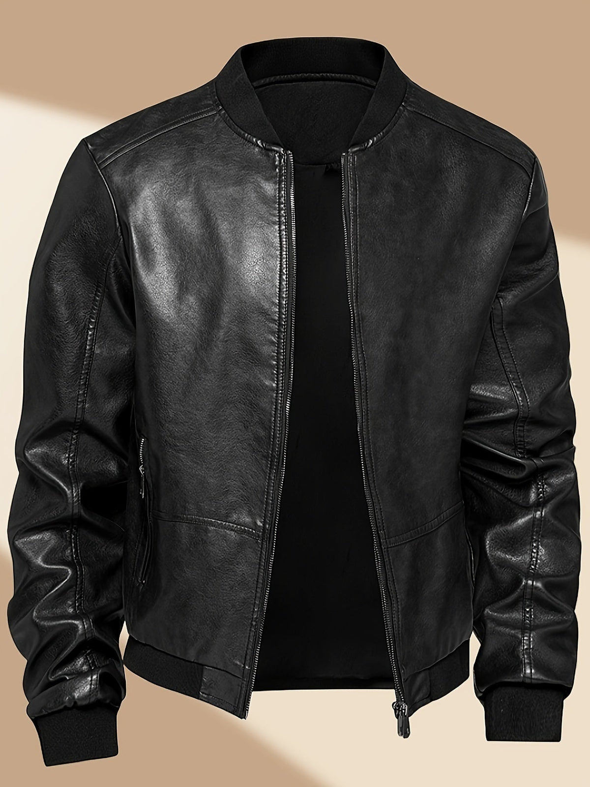 James | Men's PU Leather Bomber Jacket Zip Up