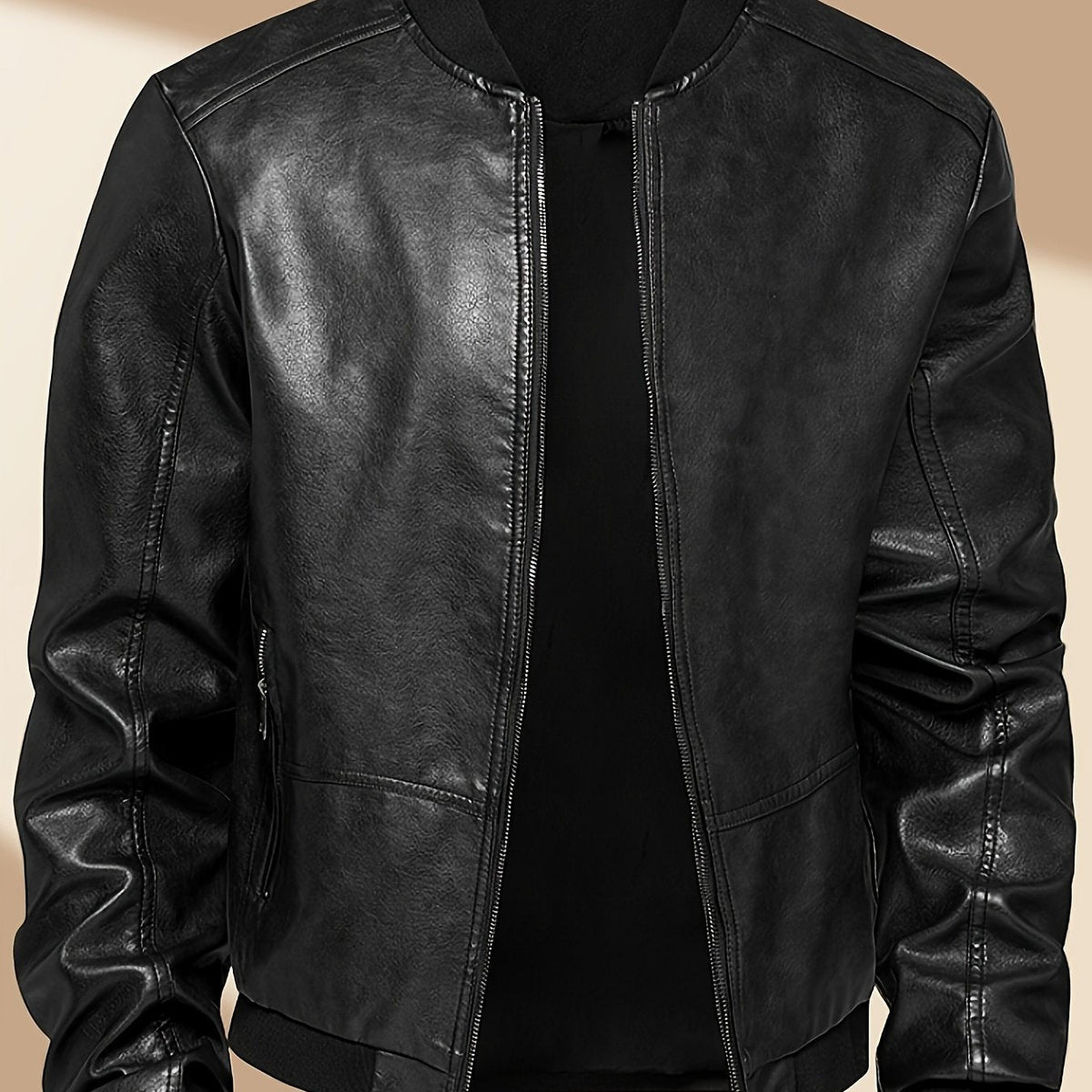 James | Men's PU Leather Bomber Jacket Zip Up