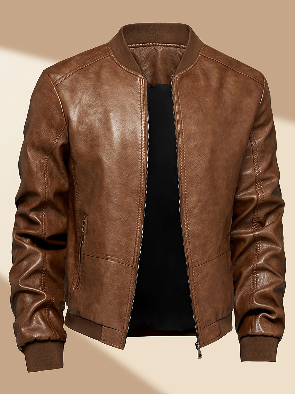 James | Men's PU Leather Bomber Jacket Zip Up