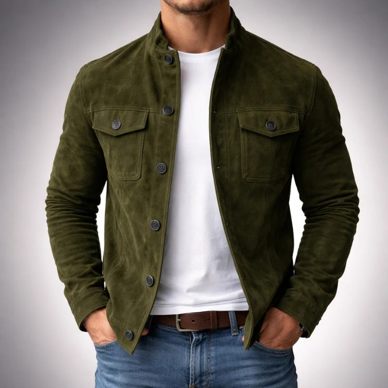 Frank | Men's Suede Military Jacket Stand Collar Pockets