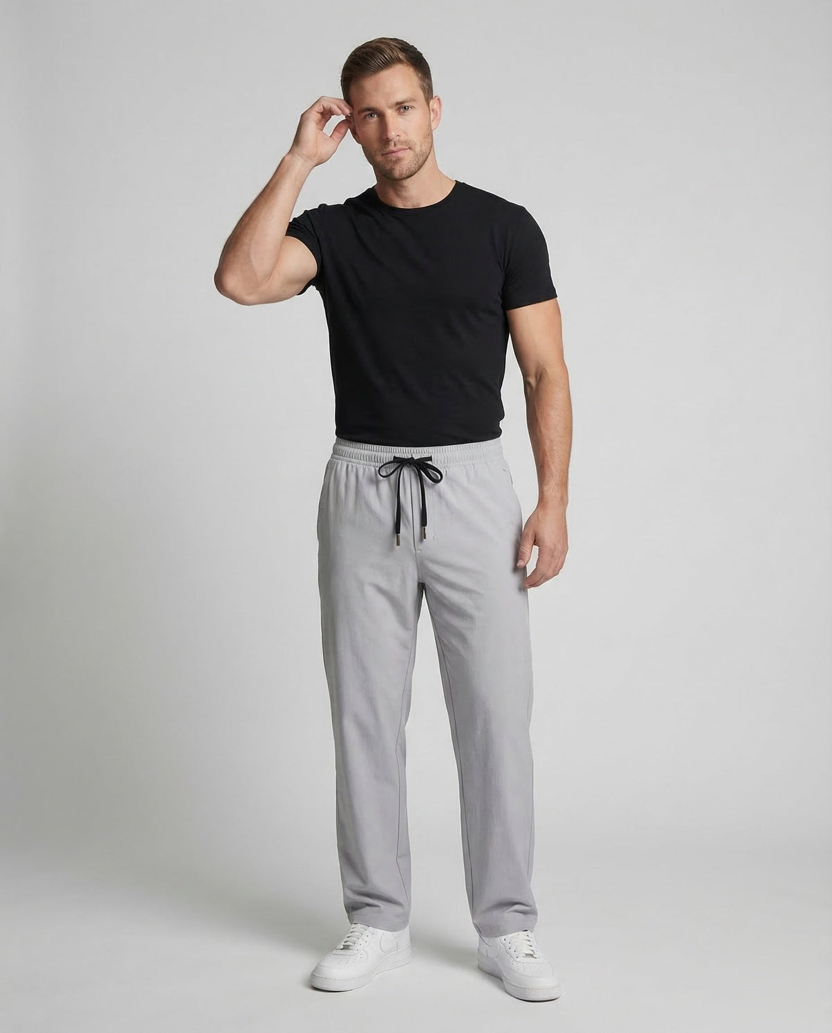 Men's Cotton Sweatpants Straight Leg Elastic Waist