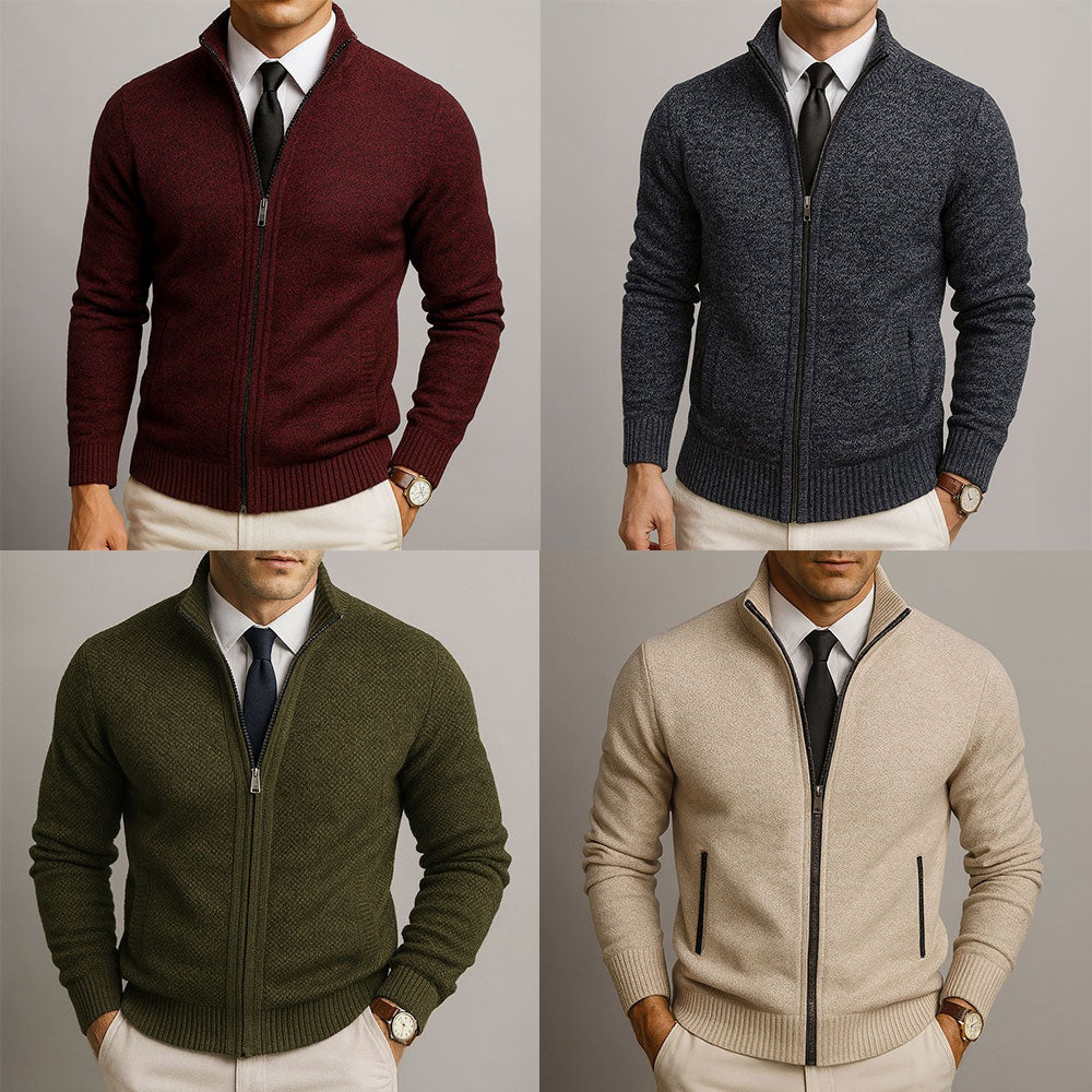 Maxwell | Men's Zip Up Cardigan Sweater Knit High Collar