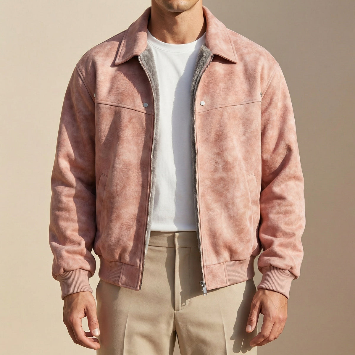 Robert | Men's Leather Bomber Jacket Lapel Collar