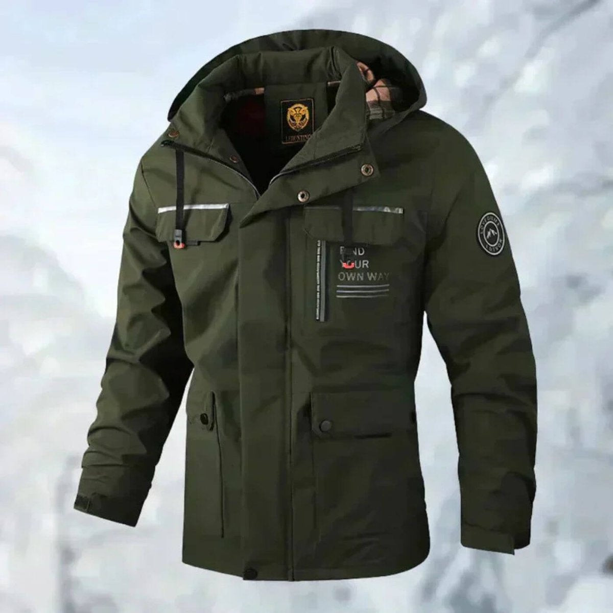 Men's Waterproof Rain Jacket Hooded Multi Pocket