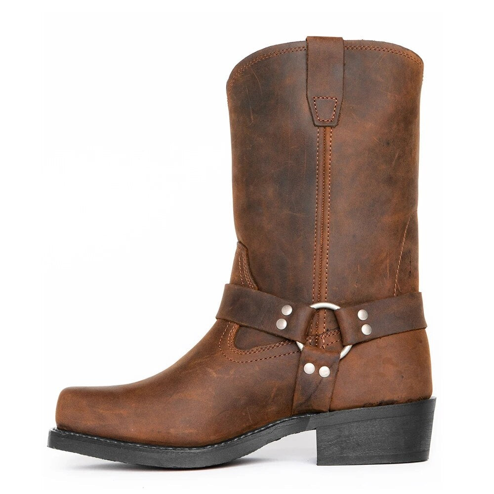 Joseph | Men's Leather Cowboy Boots Mid Calf Harness