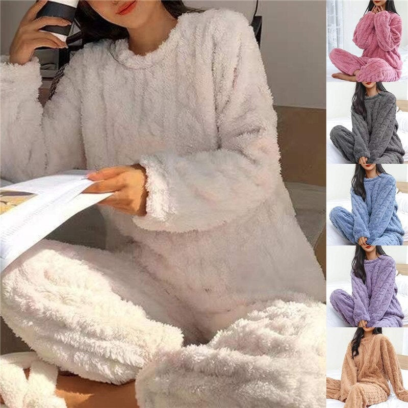 Hailey | Women's Fleece Pajama Set Crew Neck Loungewear