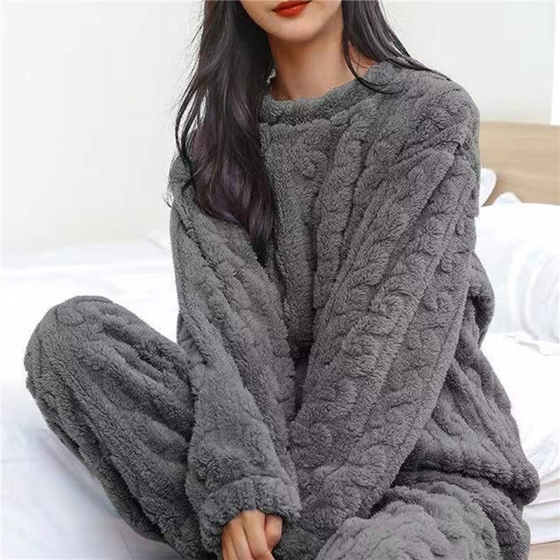 Hailey | Women's Fleece Pajama Set Crew Neck Loungewear