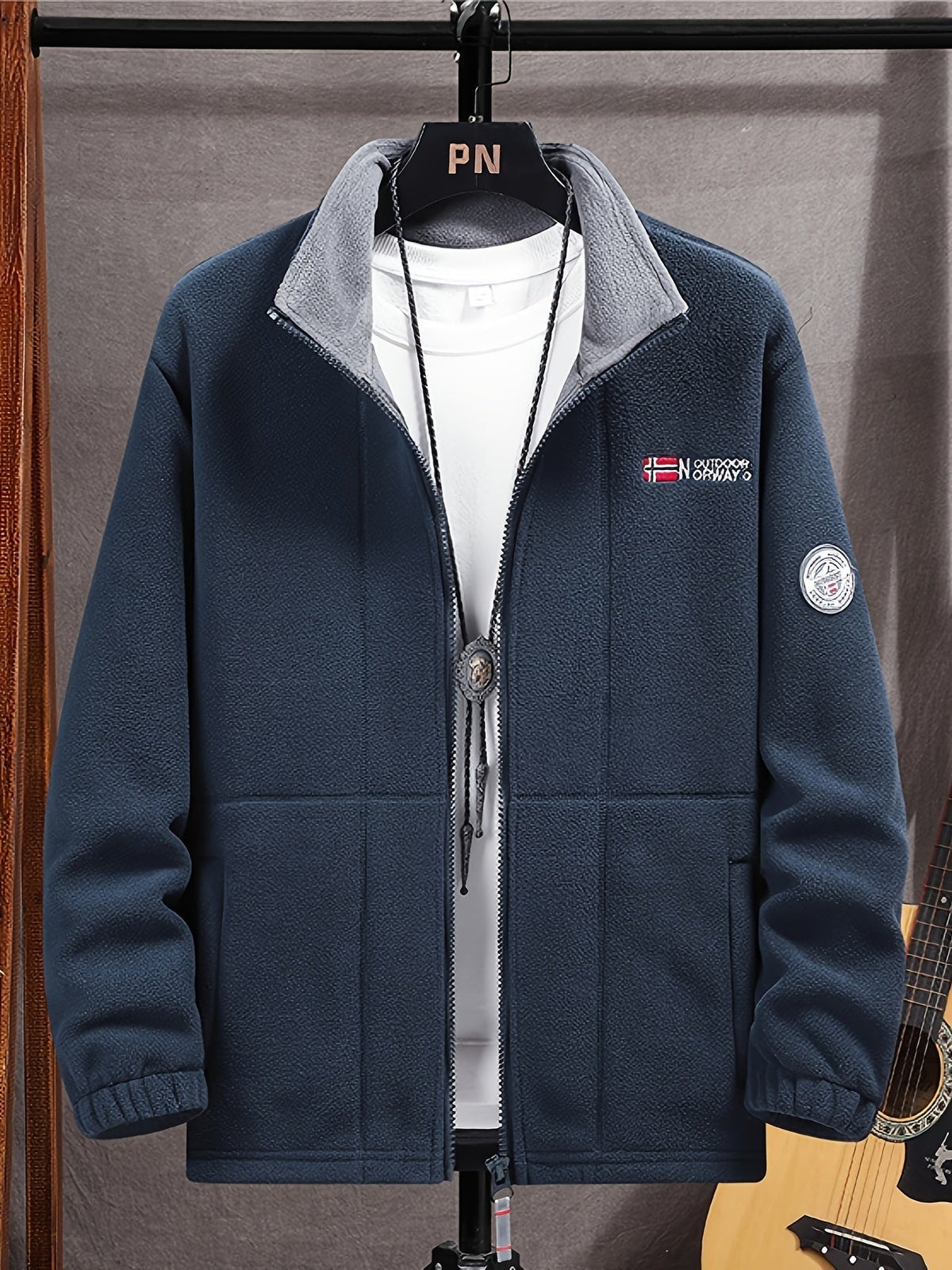 Men's Fleece Jacket Full Zip Stand Collar