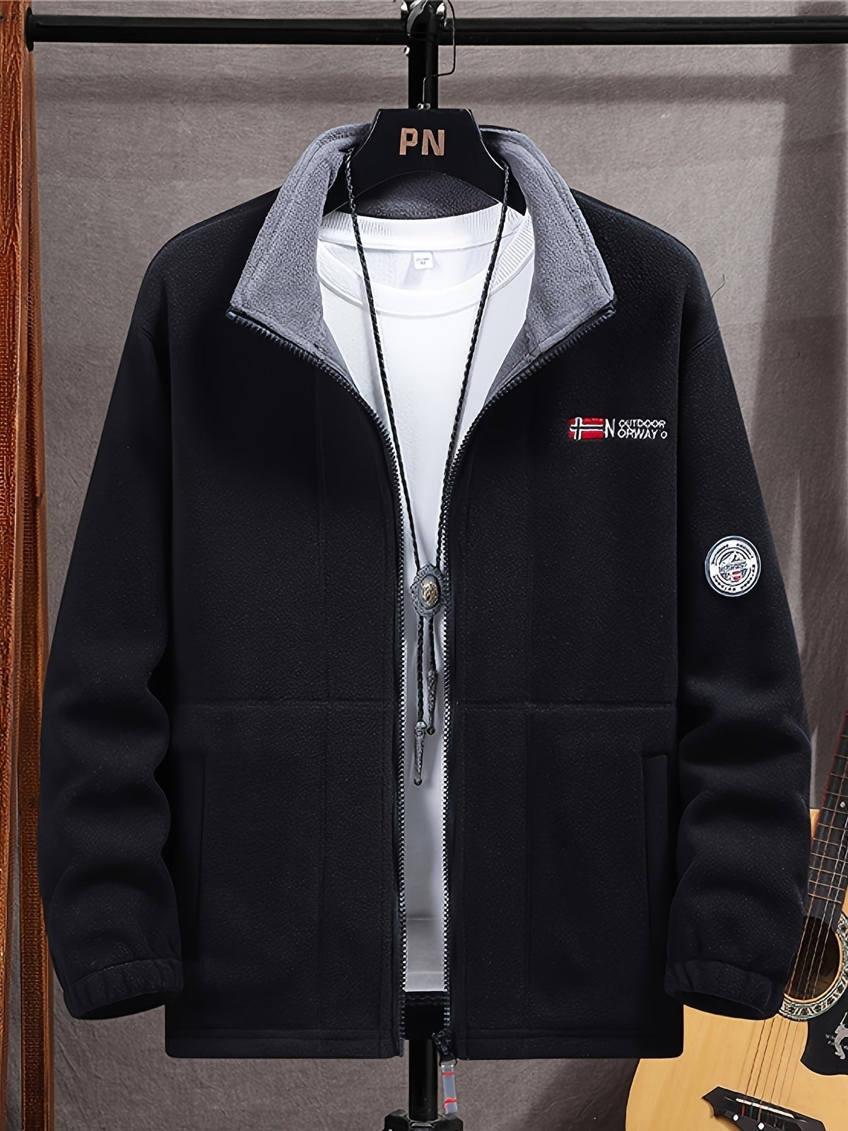 Men's Fleece Jacket Full Zip Stand Collar
