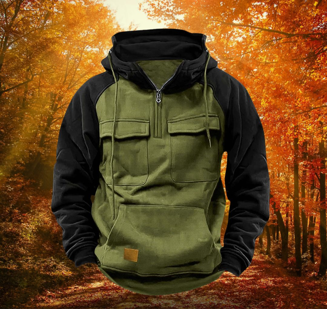Men's Two Tone Zip Up Hoodie Sweatshirt Cargo Pockets