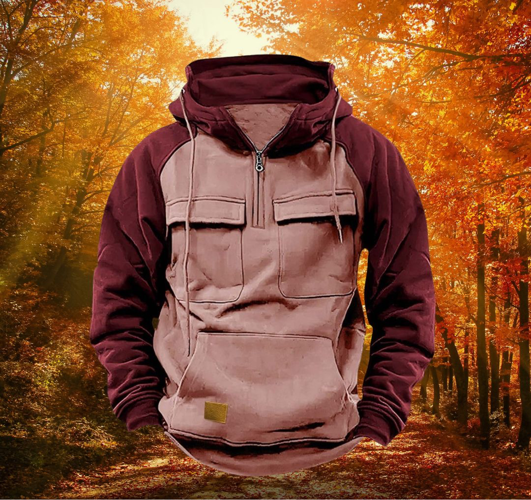 Men's Two Tone Zip Up Hoodie Sweatshirt Cargo Pockets