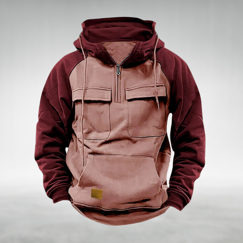 Men's Two Tone Zip Up Hoodie Sweatshirt Cargo Pockets